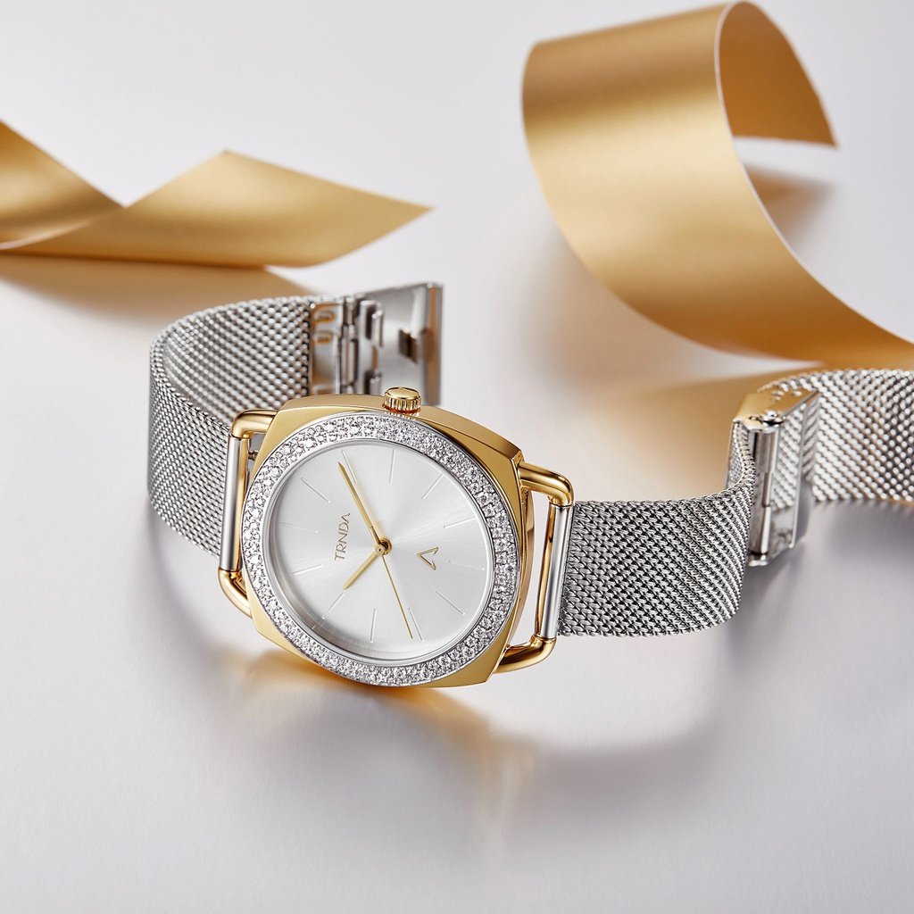 Trnda Women's Stainless Steel Gold Watch, Silver Dial | Trnda-W35.8
