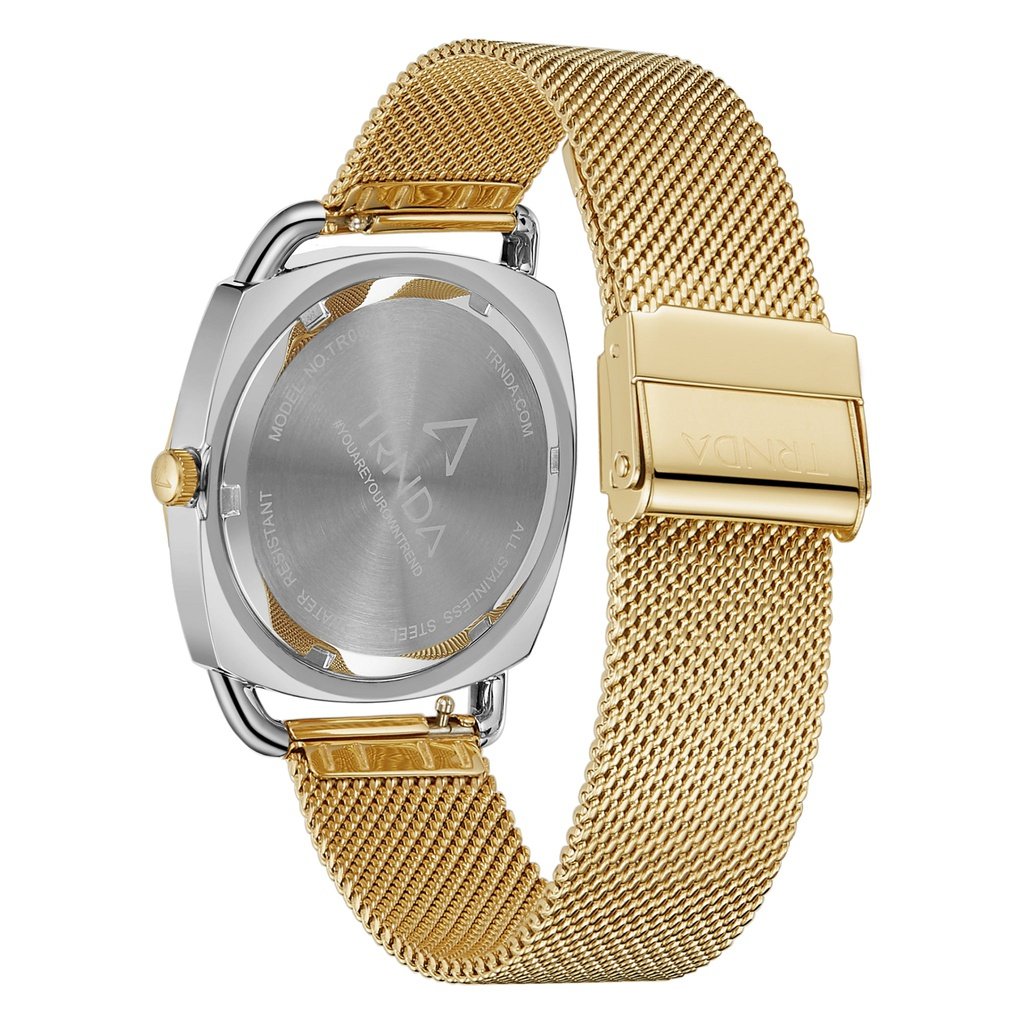 Trnda Women's Stainless Steel Gold Mesh Watch, Silver Dial | Trnda-35.8
