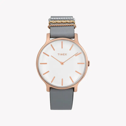 Timex Women's Gray Leather Watch, White Dial | Tw2t45400