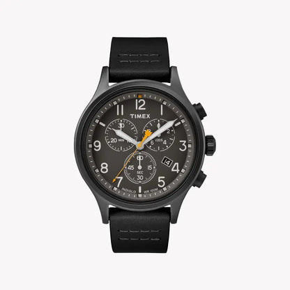 Timex Men's Black Leather Watch, Black Dial | Tw2r47500